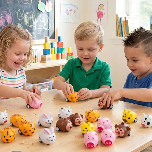 24-Pack Mini Animal Pull Back Cars by AMENON – Friction Powered Toy Cars for Toddlers, Party Favors & Classroom Prizes