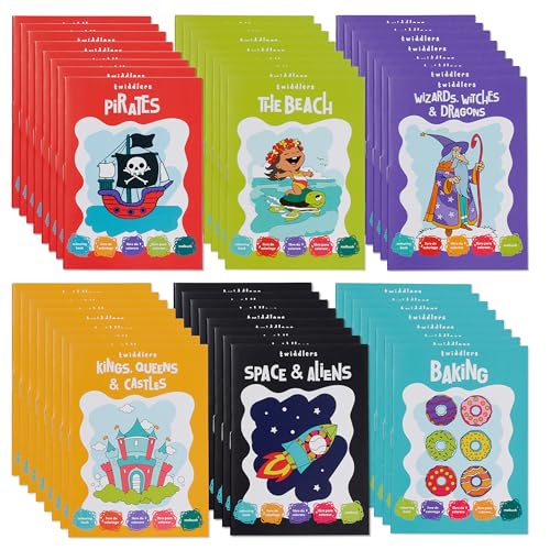 24-Pack Mini Coloring Books for Kids Ages 3+ - 6 Themes: Castles, Dragons, Space, Pirates, Baking, Beach - Party Favors & Classroom Activities by THE TWIDDLERS