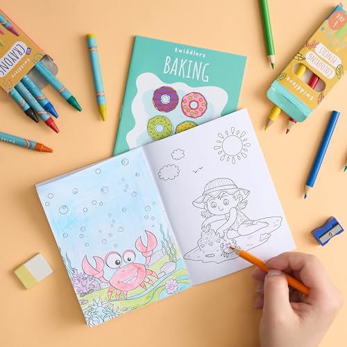 24-Pack Mini Coloring Books for Kids Ages 3+ - 6 Themes: Castles, Dragons, Space, Pirates, Baking, Beach - Party Favors & Classroom Activities by THE TWIDDLERS