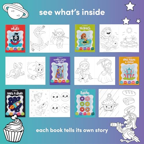 24-Pack Mini Coloring Books for Kids Ages 3+ - 6 Themes: Castles, Dragons, Space, Pirates, Baking, Beach - Party Favors & Classroom Activities by THE TWIDDLERS