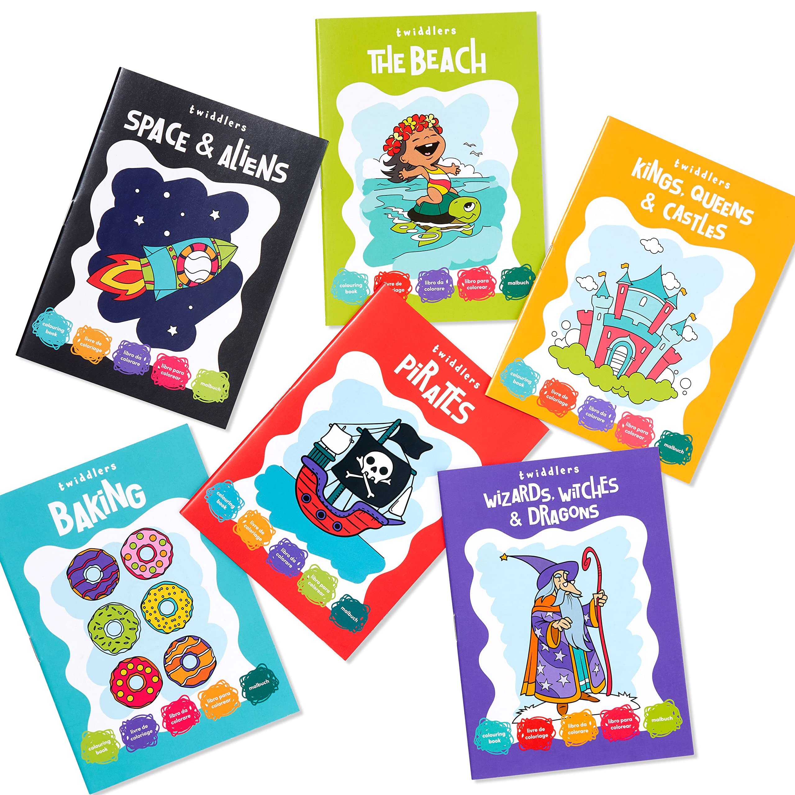 24-Pack Mini Coloring Books for Kids Ages 3+ - 6 Themes: Castles, Dragons, Space, Pirates, Baking, Beach - Party Favors & Classroom Activities by THE TWIDDLERS