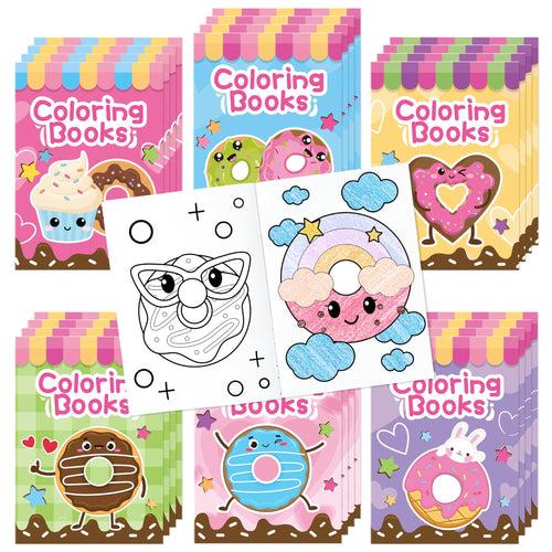 24 Pack Mini Donut Coloring Books for Kids - Cute Kawaii Doughnut Activity Booklets for Party Favors and Classroom