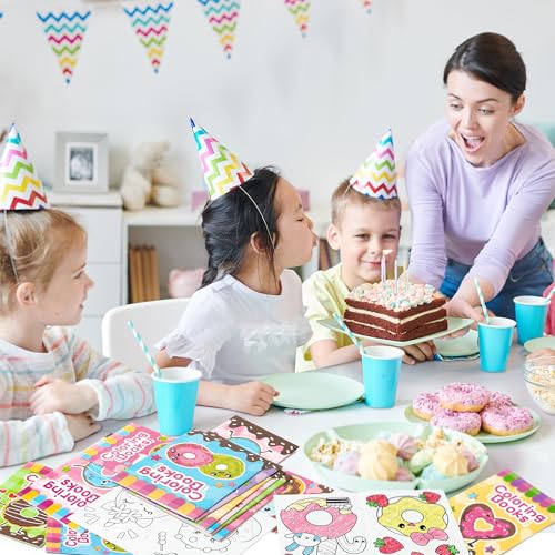 24 Pack Mini Donut Coloring Books for Kids - Cute Kawaii Doughnut Activity Booklets for Party Favors and Classroom