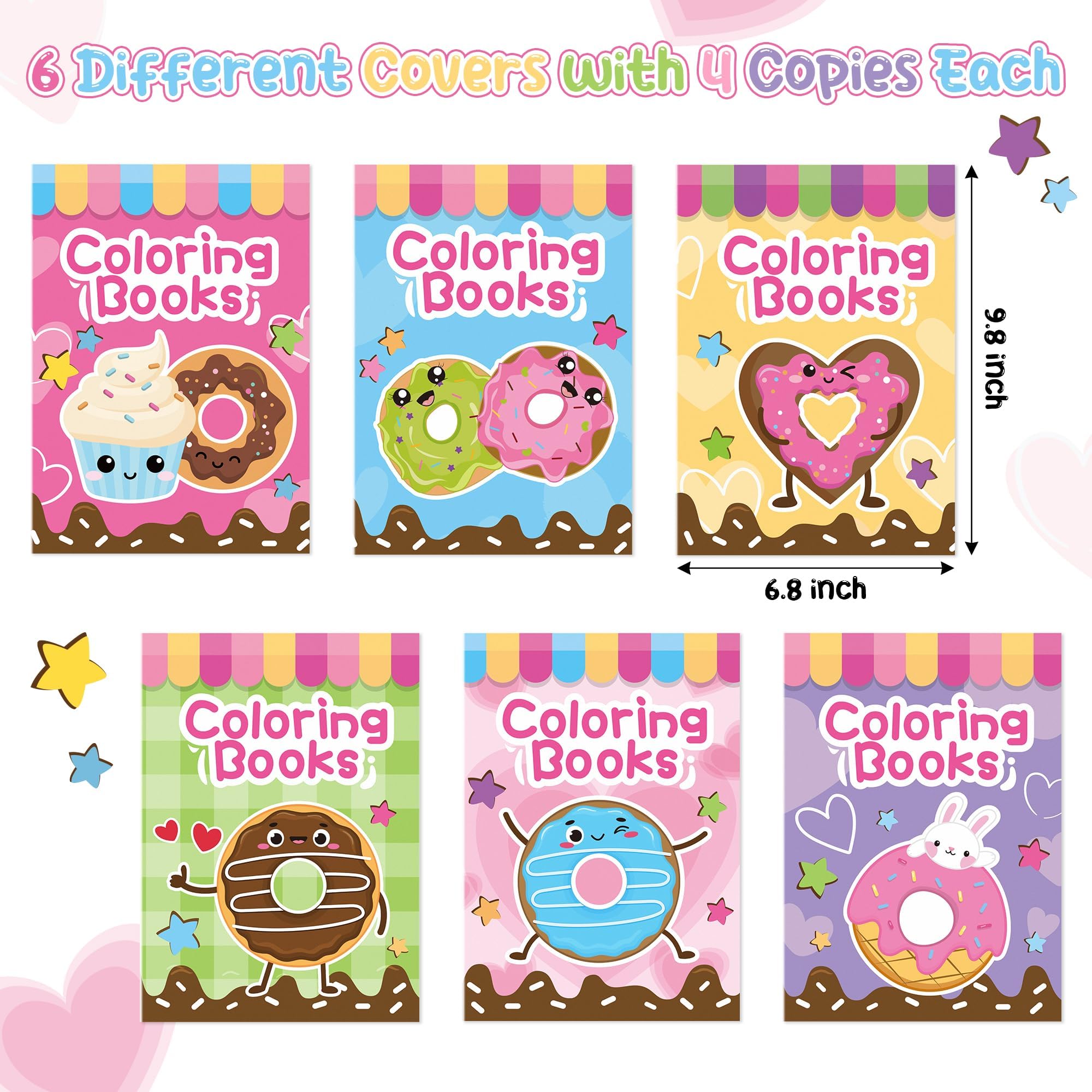 24 Pack Mini Donut Coloring Books for Kids - Cute Kawaii Doughnut Activity Booklets for Party Favors and Classroom
