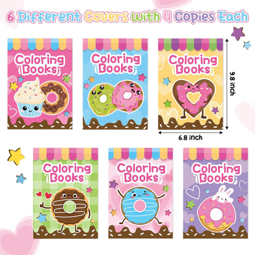 24 Pack Mini Donut Coloring Books for Kids - Cute Kawaii Doughnut Activity Booklets for Party Favors and Classroom