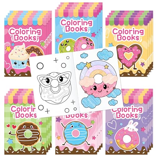 24 Pack Mini Donut Coloring Books for Kids - Cute Kawaii Doughnut Activity Booklets for Party Favors and Classroom