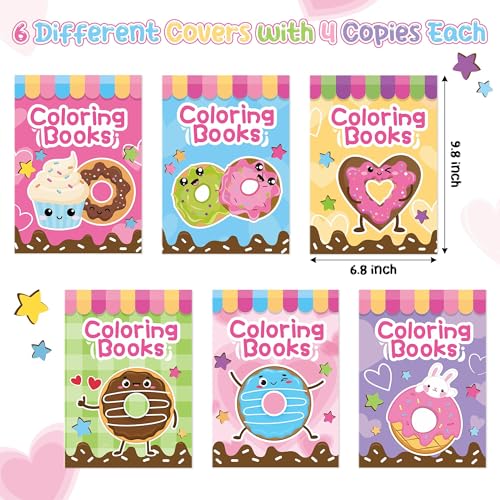 24 Pack Mini Donut Coloring Books for Kids - Cute Kawaii Doughnut Activity Booklets for Party Favors and Classroom