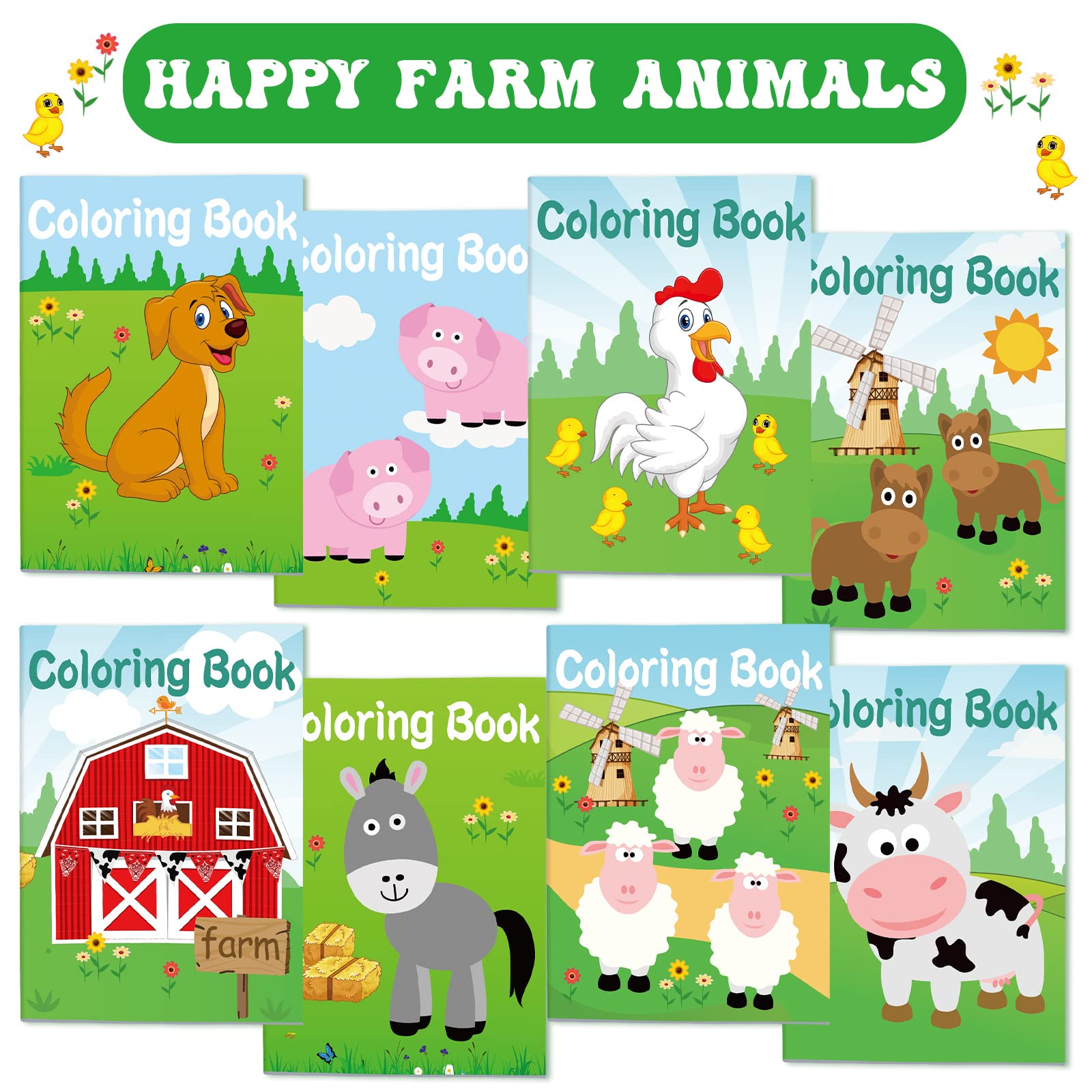 24 Pack Mini Farm Animals Coloring Books for Toddlers – Bulk Party Favors