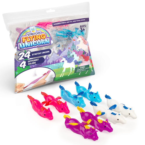 24-Pack Mini Unicorn Slingshot Toys for Kids Party Favors – Stretchy 2.5-Inch Flying Unicorns with TPR Material