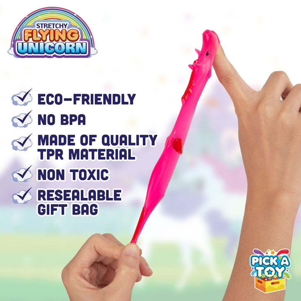 24-Pack Mini Unicorn Slingshot Toys for Kids Party Favors – Stretchy 2.5-Inch Flying Unicorns with TPR Material