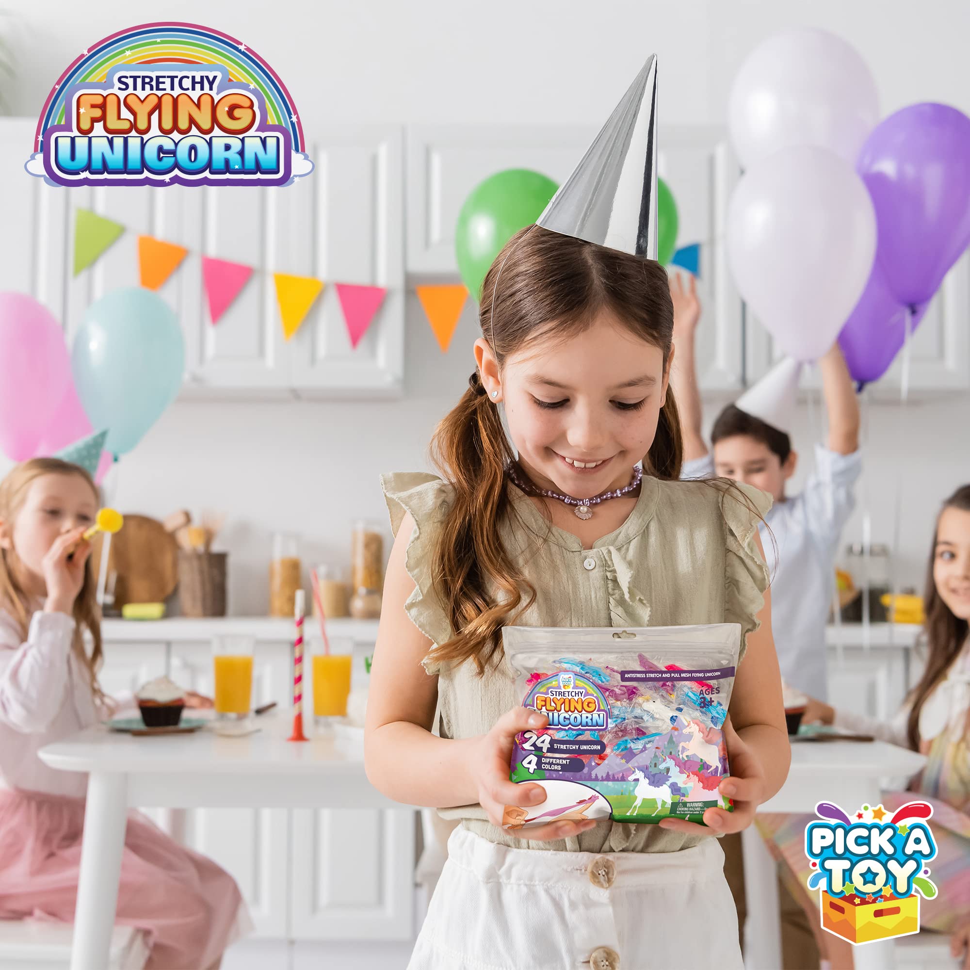 24-Pack Mini Unicorn Slingshot Toys for Kids Party Favors – Stretchy 2.5-Inch Flying Unicorns with TPR Material