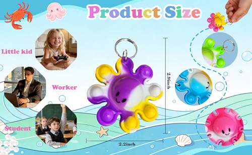 24-Pack Octopus Pop Fidget Keychains – Bulk Sensory Toys for Kids, Teens, Party Favors & Classroom Gifts by HOZKEAP