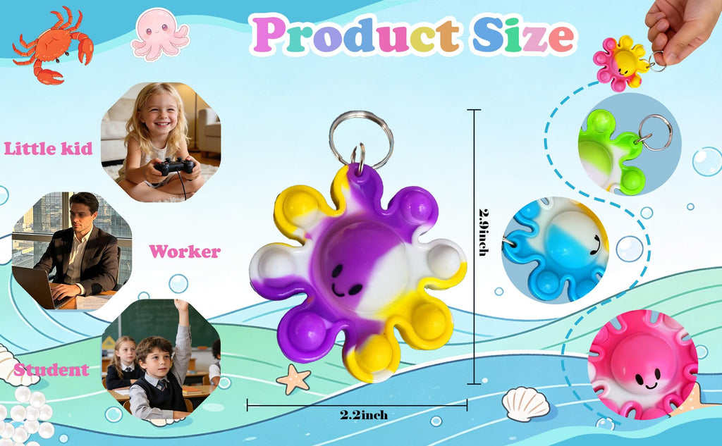 24-Pack Octopus Pop Fidget Keychains – Bulk Sensory Toys for Kids, Teens, Party Favors & Classroom Gifts by HOZKEAP
