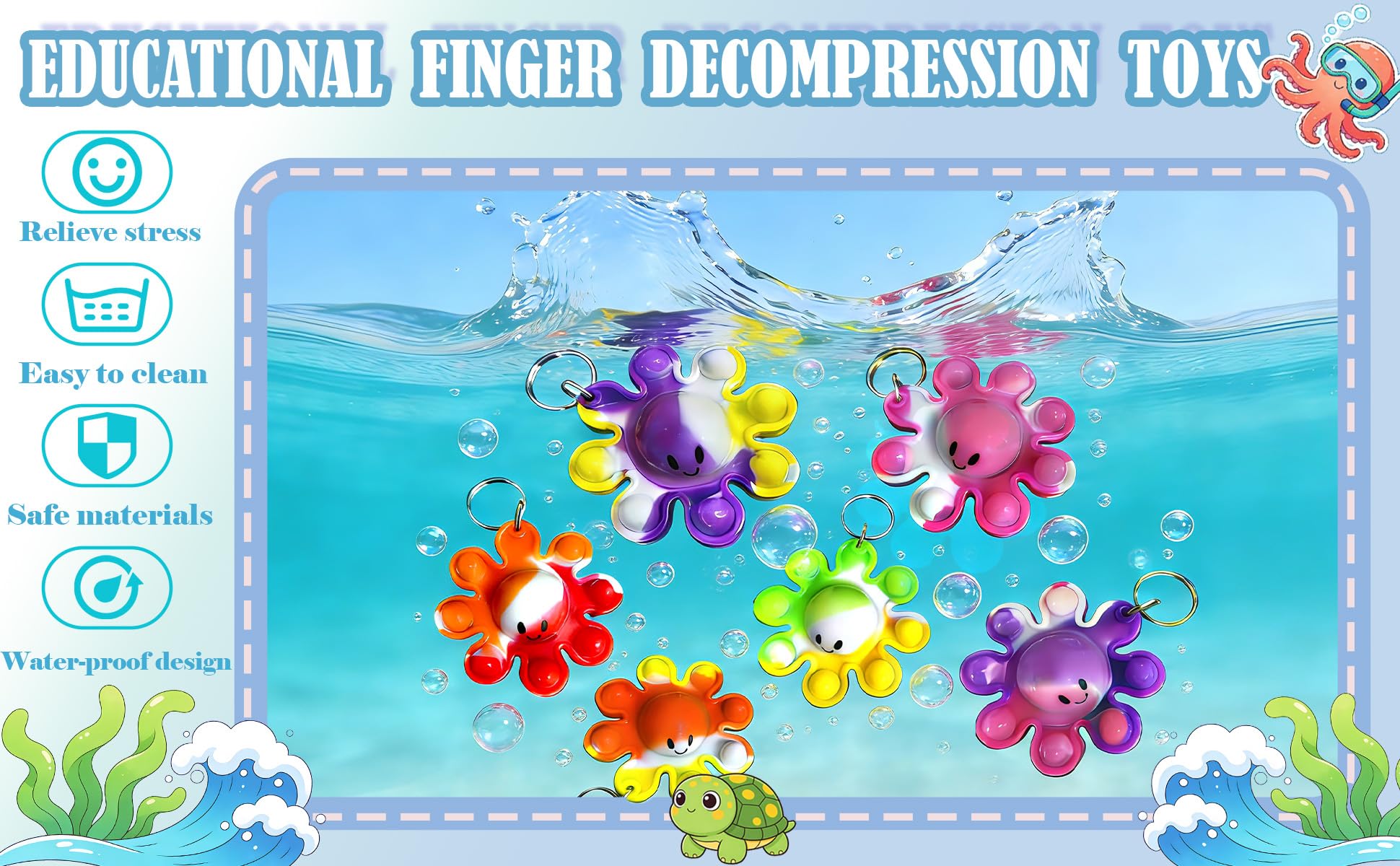 24-Pack Octopus Pop Fidget Keychains – Bulk Sensory Toys for Kids, Teens, Party Favors & Classroom Gifts by HOZKEAP