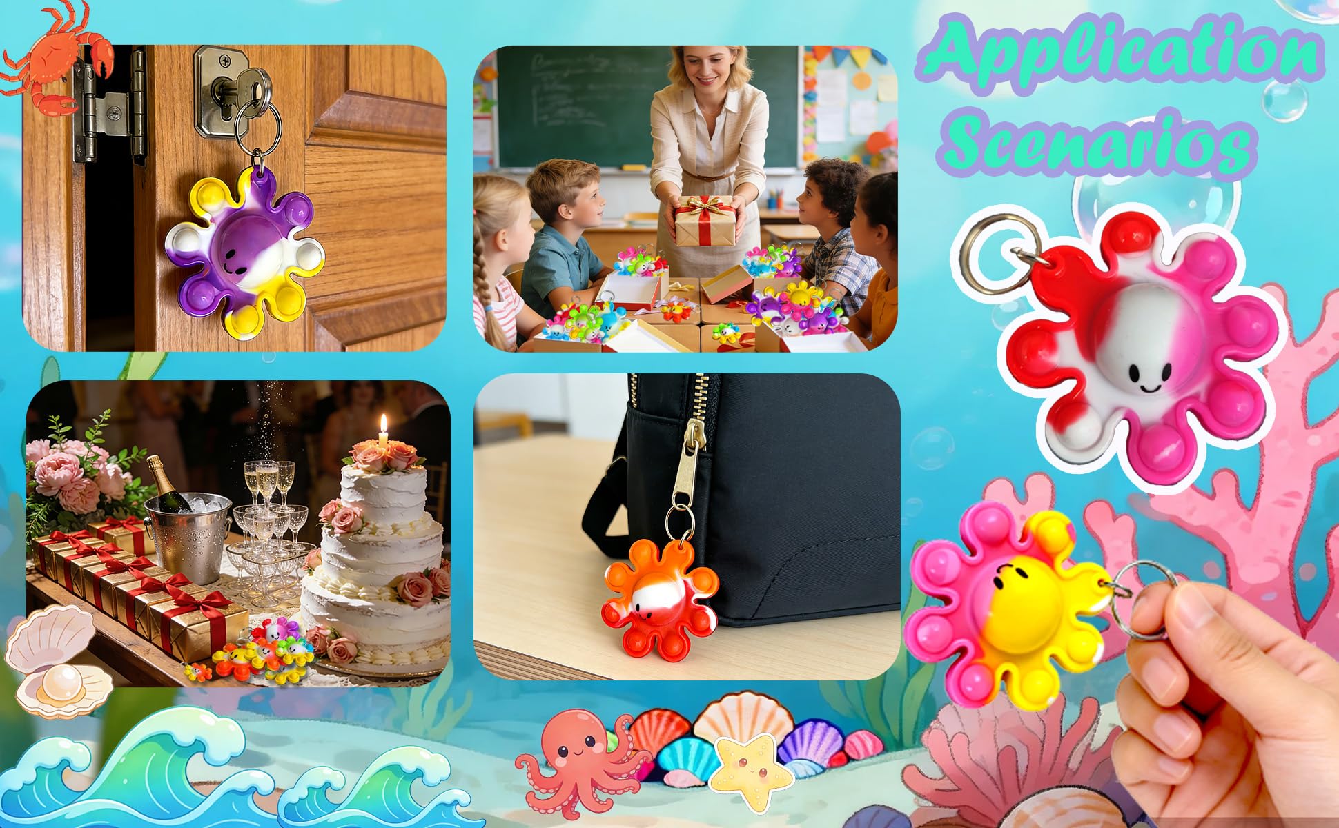24-Pack Octopus Pop Fidget Keychains – Bulk Sensory Toys for Kids, Teens, Party Favors & Classroom Gifts by HOZKEAP