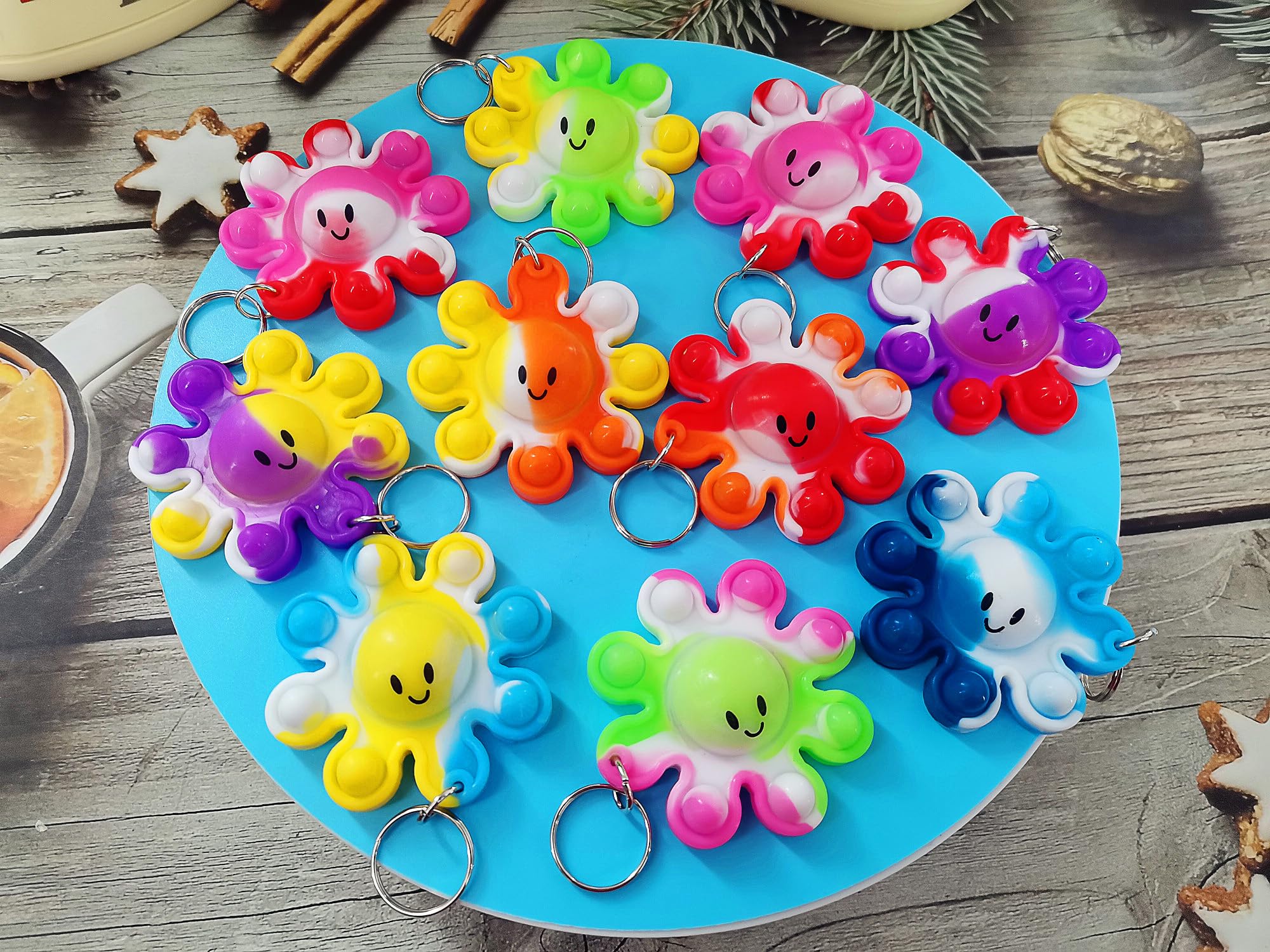 24-Pack Octopus Pop Fidget Keychains – Bulk Sensory Toys for Kids, Teens, Party Favors & Classroom Gifts by HOZKEAP