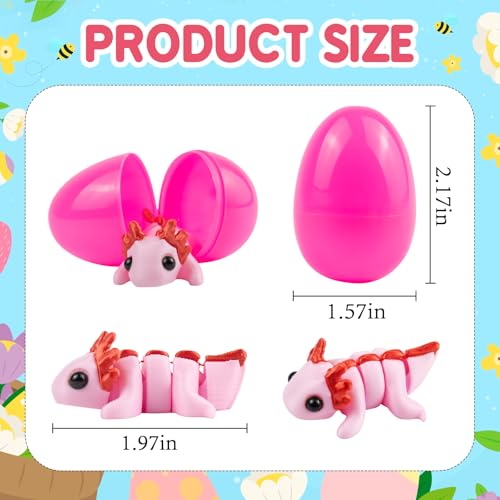 24 Pack Prefilled Easter Eggs with 3D Printed Axolotl Toys - Non-Candy Easter Basket Fillers