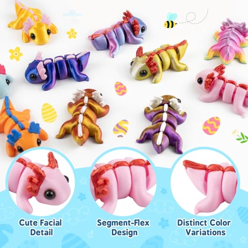 24 Pack Prefilled Easter Eggs with 3D Printed Axolotl Toys - Non-Candy Easter Basket Fillers