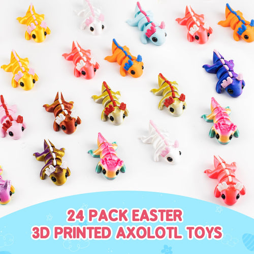 24 Pack Prefilled Easter Eggs with 3D Printed Axolotl Toys - Non-Candy Easter Basket Fillers