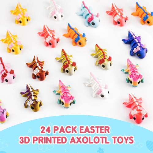 24 Pack Prefilled Easter Eggs with 3D Printed Axolotl Toys - Non-Candy Easter Basket Fillers