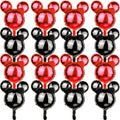 24-Pack Red & Black Mouse Head Foil Balloons – 18-Inch Mylar Party Decor for Birthday, Baby Shower, Gender Reveal