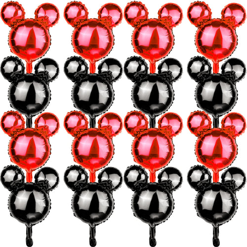 24-Pack Red & Black Mouse Head Foil Balloons – 18-Inch Mylar Party Decor for Birthday, Baby Shower, Gender Reveal