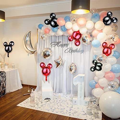 24-Pack Red & Black Mouse Head Foil Balloons – 18-Inch Mylar Party Decor for Birthday, Baby Shower, Gender Reveal