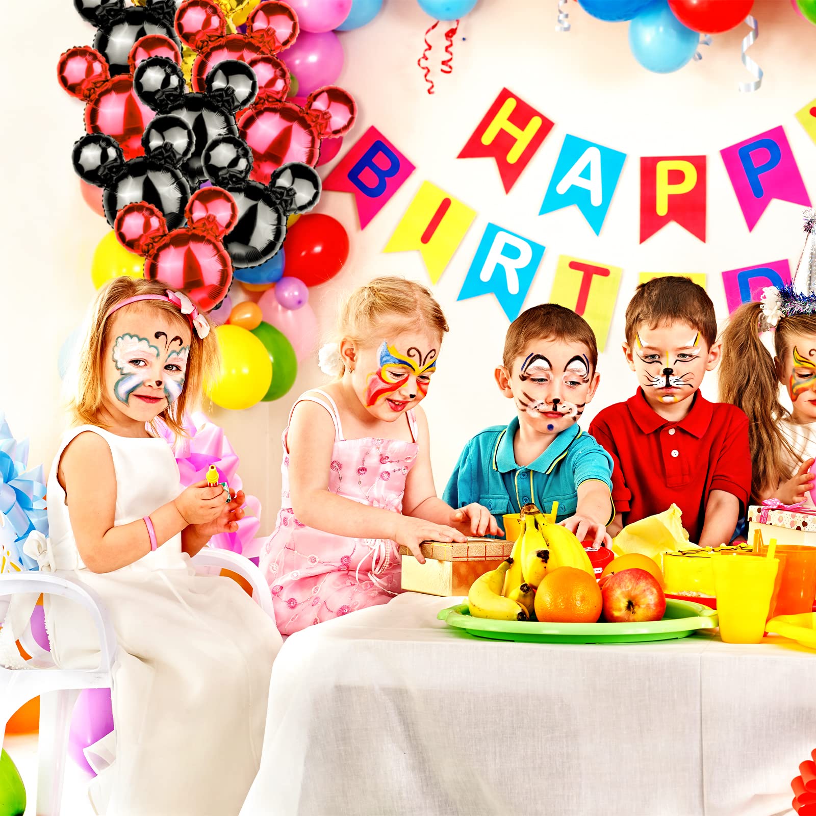 24-Pack Red & Black Mouse Head Foil Balloons – 18-Inch Mylar Party Decor for Birthday, Baby Shower, Gender Reveal