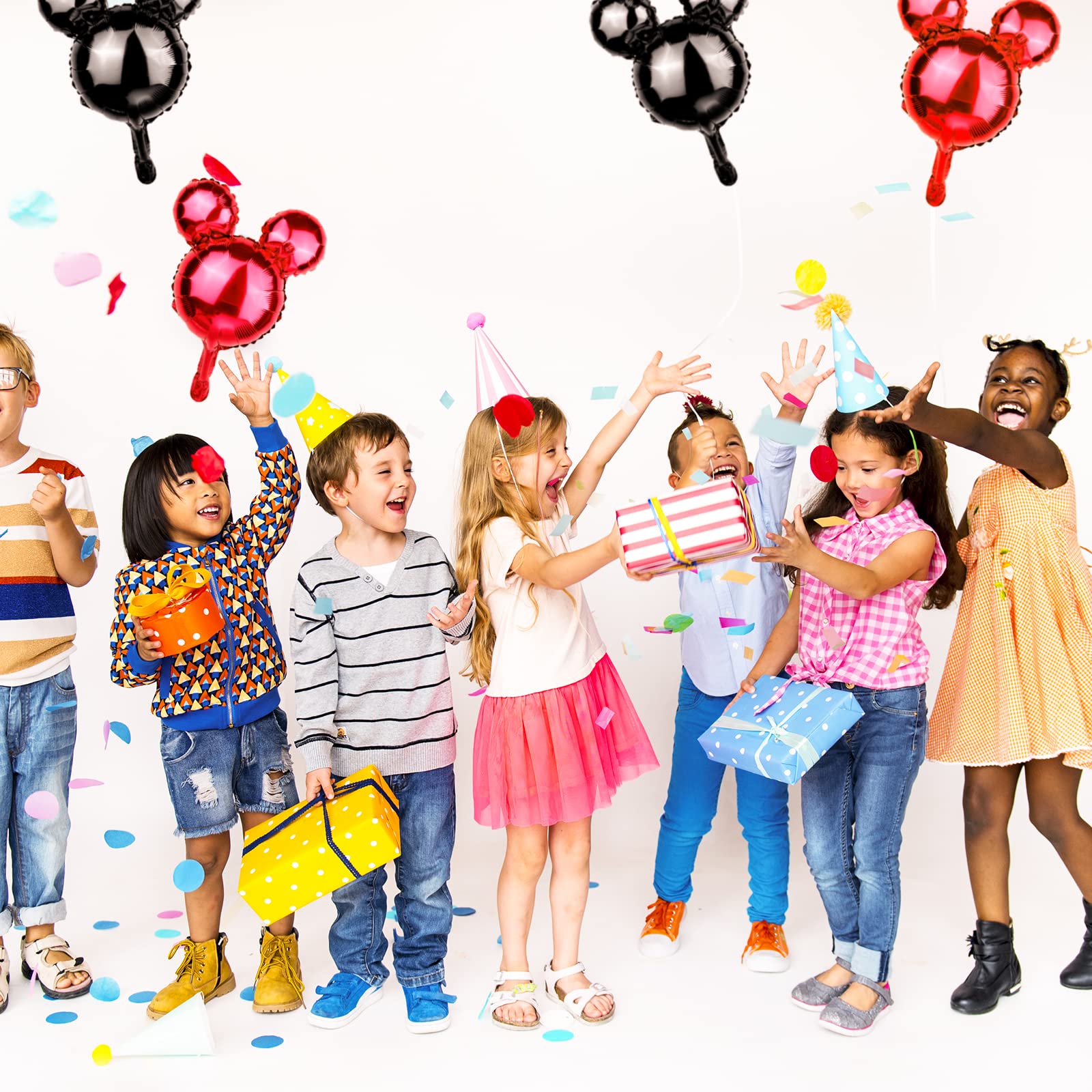 24-Pack Red & Black Mouse Head Foil Balloons – 18-Inch Mylar Party Decor for Birthday, Baby Shower, Gender Reveal