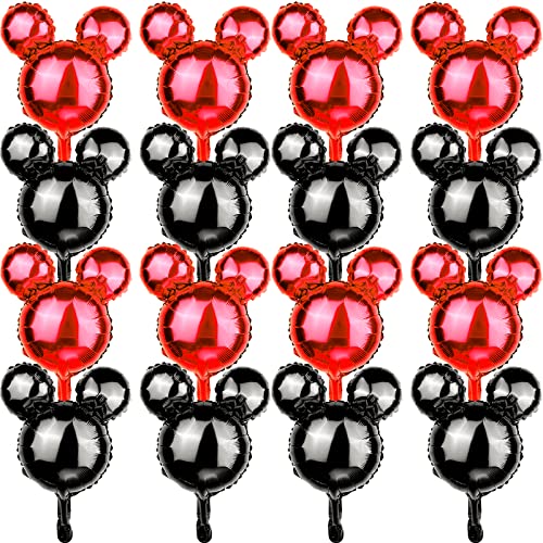 24-Pack Red & Black Mouse Head Foil Balloons – 18-Inch Mylar Party Decor for Birthday, Baby Shower, Gender Reveal