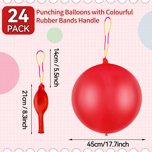24-Pack Red Punch Balloons with Rubber Band Handle – Heavy Duty Latex for Birthday Party Favors