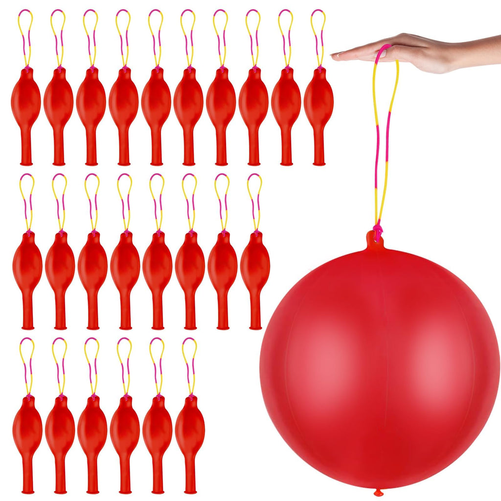 24-Pack Red Punch Balloons with Rubber Band Handle – Heavy Duty Latex for Birthday Party Favors