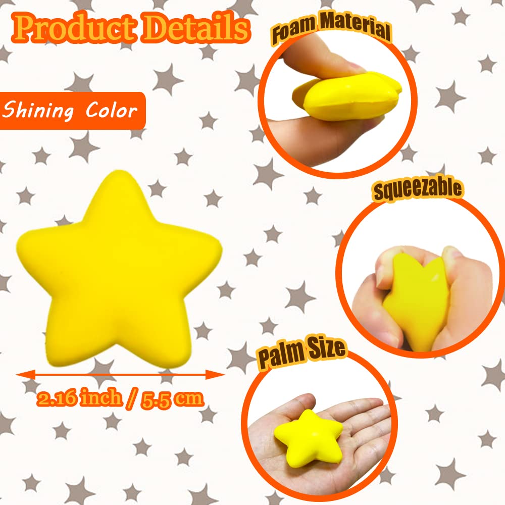 24 Pack Star Stress Balls – Yellow Mini Foam Squeeze Toys for Stress Relief, Party Favors, School Prizes & Hand Exercise