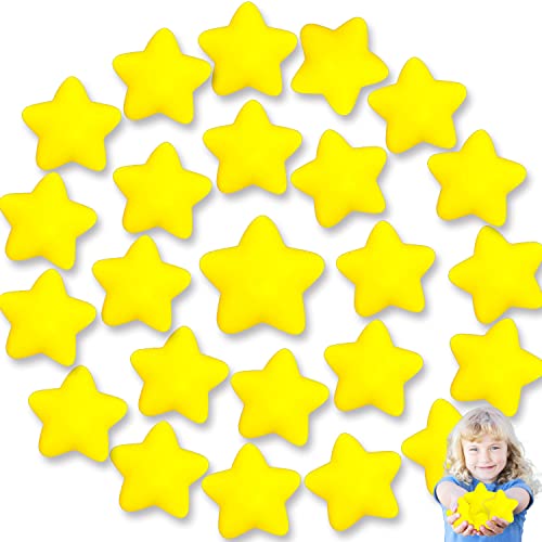 24 Pack Star Stress Balls – Yellow Mini Foam Squeeze Toys for Stress Relief, Party Favors, School Prizes & Hand Exercise