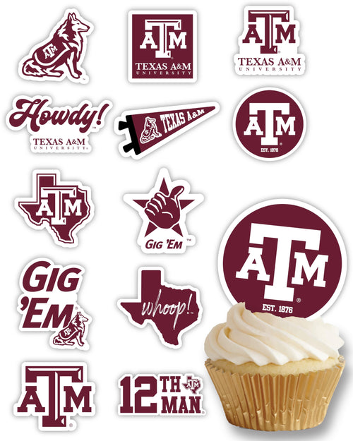 24-Pack Texas A&M Cupcake Toppers by PartyKandy – Preassembled Recyclable Decor for Birthdays, Graduations & Tailgates