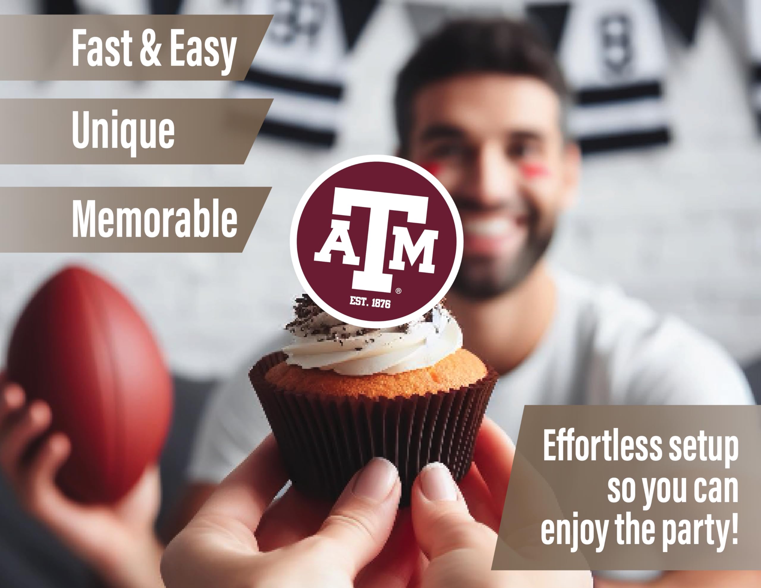 24-Pack Texas A&M Cupcake Toppers by PartyKandy – Preassembled Recyclable Decor for Birthdays, Graduations & Tailgates
