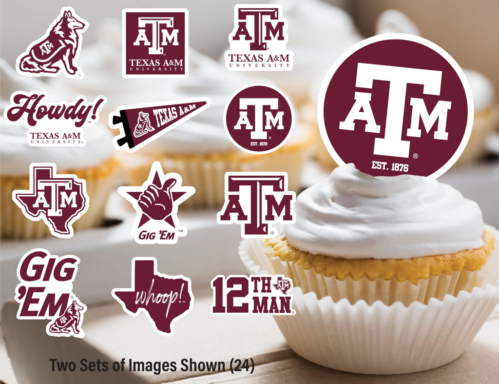 24-Pack Texas A&M Cupcake Toppers by PartyKandy – Preassembled Recyclable Decor for Birthdays, Graduations & Tailgates