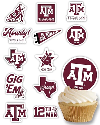 24-Pack Texas A&M Cupcake Toppers by PartyKandy – Preassembled Recyclable Decor for Birthdays, Graduations & Tailgates