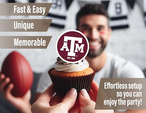 24-Pack Texas A&M Cupcake Toppers by PartyKandy – Preassembled Recyclable Decor for Birthdays, Graduations & Tailgates
