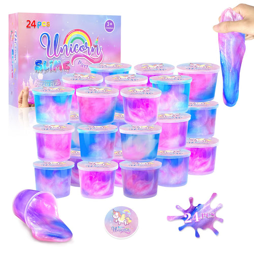 24 Pack Unicorn Slime Party Favors – 36 Non-Sticky Putty Cups for Kids, Stress Relief Toy for Birthday, Christmas, Classroom Rewards
