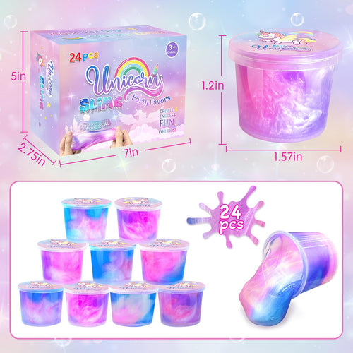 24 Pack Unicorn Slime Party Favors – 36 Non-Sticky Putty Cups for Kids, Stress Relief Toy for Birthday, Christmas, Classroom Rewards