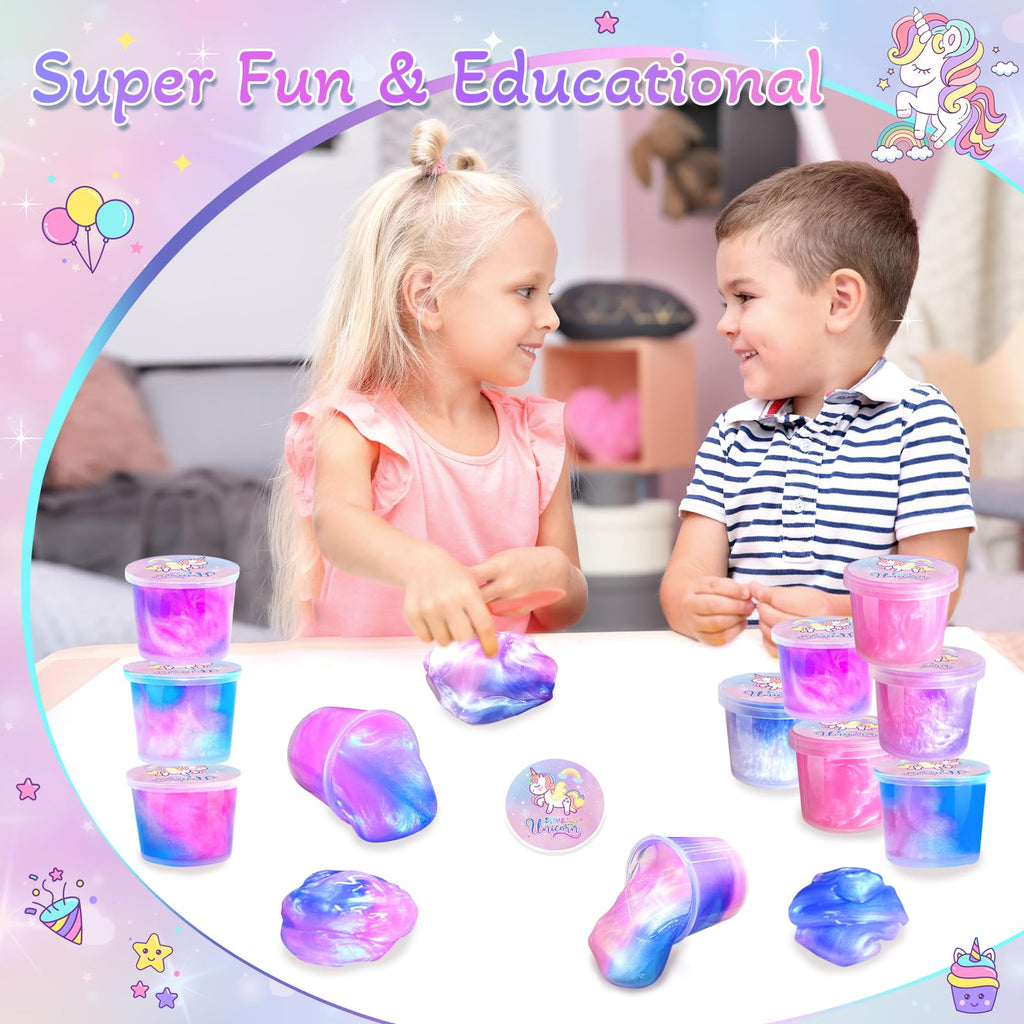 24 Pack Unicorn Slime Party Favors – 36 Non-Sticky Putty Cups for Kids, Stress Relief Toy for Birthday, Christmas, Classroom Rewards