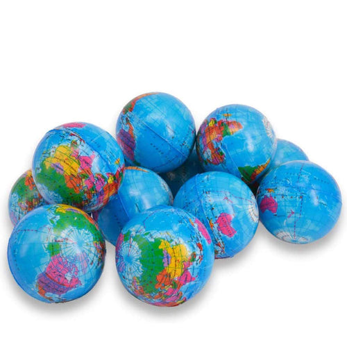 24 Pack World Map Stress Balls - 2.5 Inch Squeezable Globe Balls, Classroom Party Favors & Stress Relief for Kids and Adults