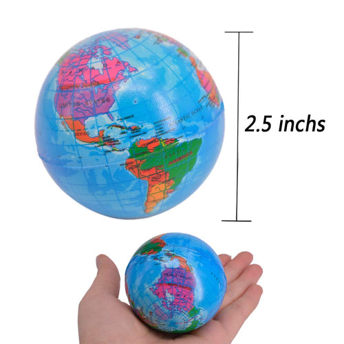 24 Pack World Map Stress Balls - 2.5 Inch Squeezable Globe Balls, Classroom Party Favors & Stress Relief for Kids and Adults