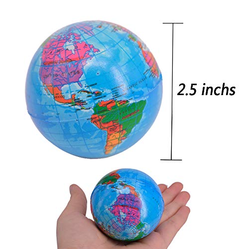 24 Pack World Map Stress Balls - 2.5 Inch Squeezable Globe Balls, Classroom Party Favors & Stress Relief for Kids and Adults