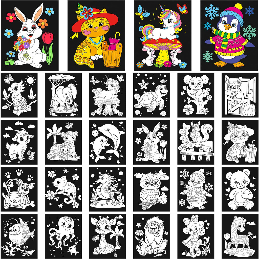24-Pack Zhanmai Velvet Coloring Posters – Animal Themes, 8x10 Inches, Bulk Set for Kids' Crafts and Party Activities