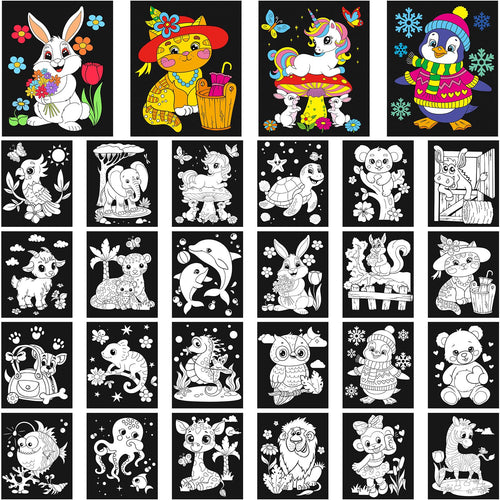 24-Pack Zhanmai Velvet Coloring Posters – Animal Themes, 8x10 Inches, Bulk Set for Kids' Crafts and Party Activities