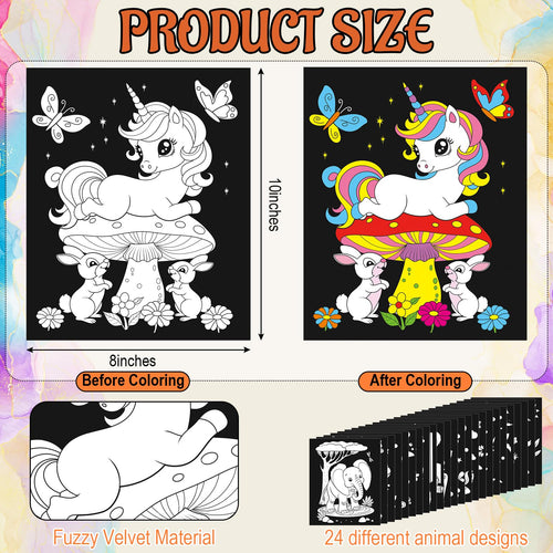 24-Pack Zhanmai Velvet Coloring Posters – Animal Themes, 8x10 Inches, Bulk Set for Kids' Crafts and Party Activities