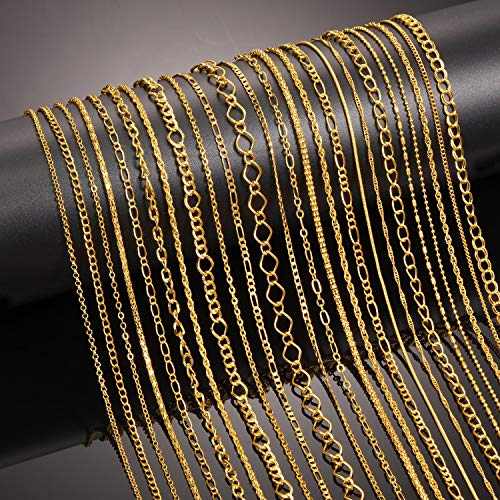 24-Piece Gold & Silver Plated DIY Chain Necklace Set – 24 Inch, Mixed Styles for Jewelry Making