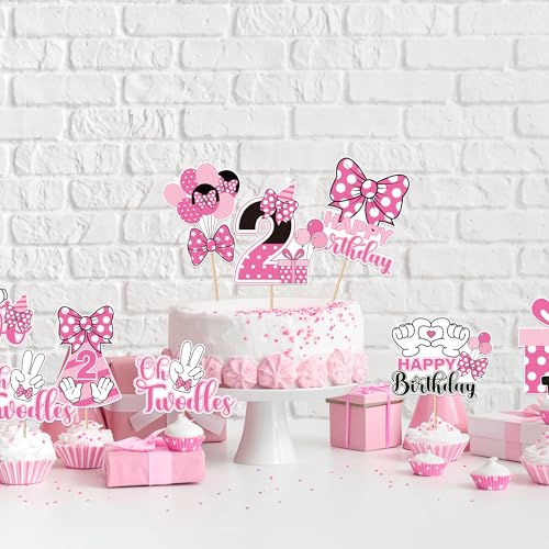 24-Piece Pink & White Mouse Cupcake Toppers for 2nd Birthday Party - iPartyGo